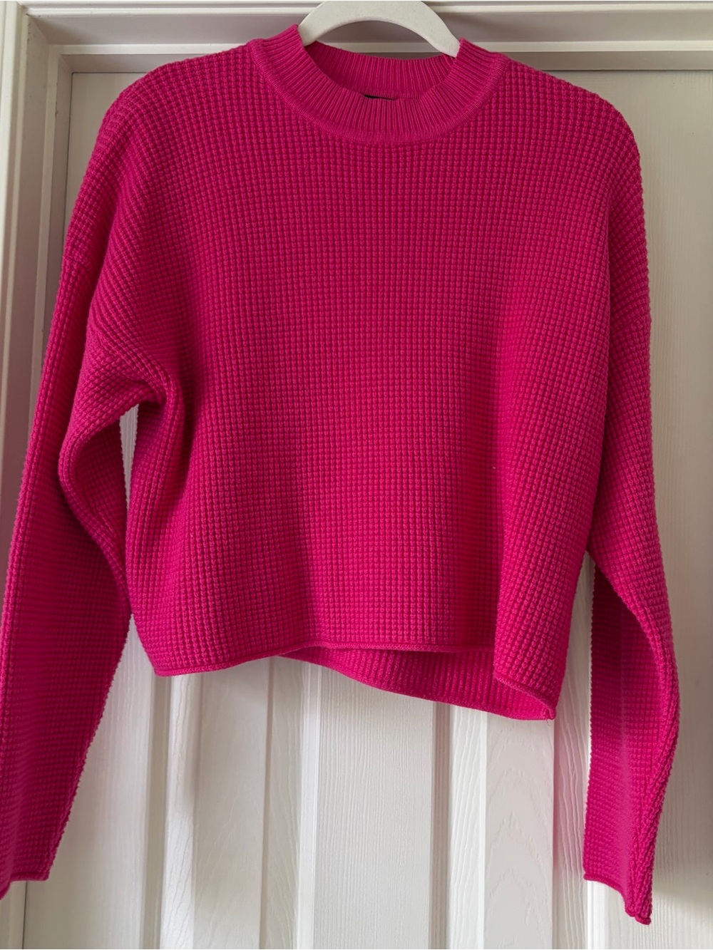 Deluc Bright Hot Pink Waffle Knit Crewneck Sweater